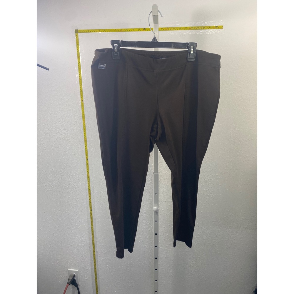 Zac & Rachel Petite PXL Brown Pull On Stretch Pants Trousers Silver Logo Tab